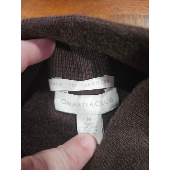 Charter Club Sweater Women's M Brown 2 Ply Cashmere Mock Neck Long Sleeve - Picture 2 of 6